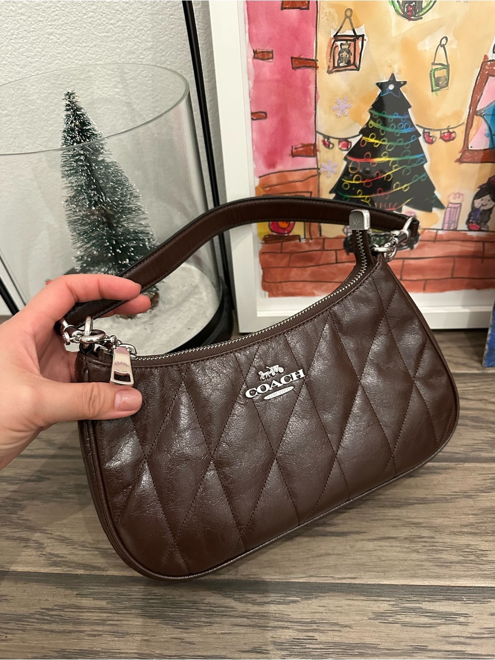 NWT Coach CDY83 Teri Shoulder Bag With Quilting Silver/Maple Crinkle leather